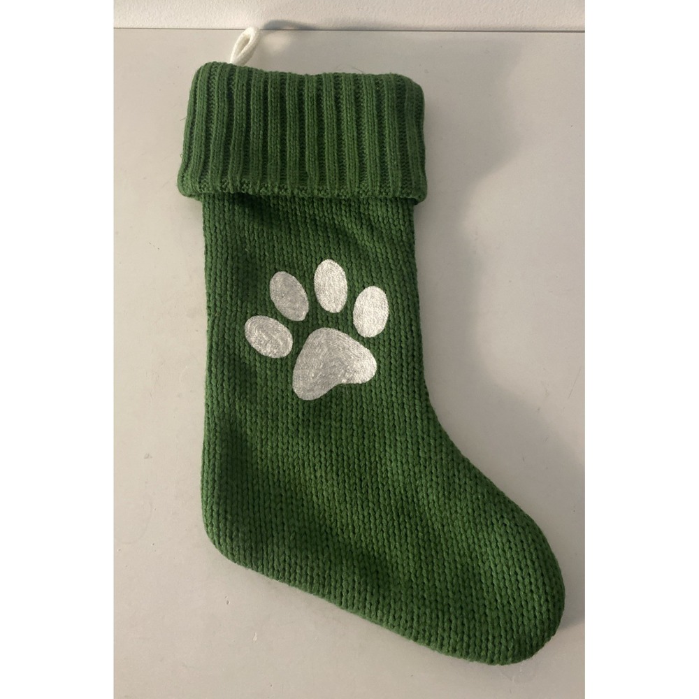 Target Wondershop Green Knit Paw Print Christmas Stocking 20" Dog
